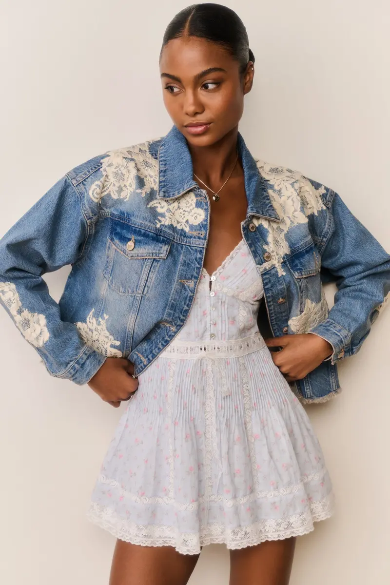 Amana Denim Jacket With Lace Appliqué Details 1
