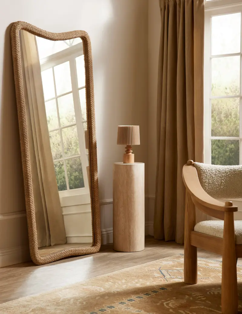 Anora Contemporary Floor Mirror With Wooden Base 1