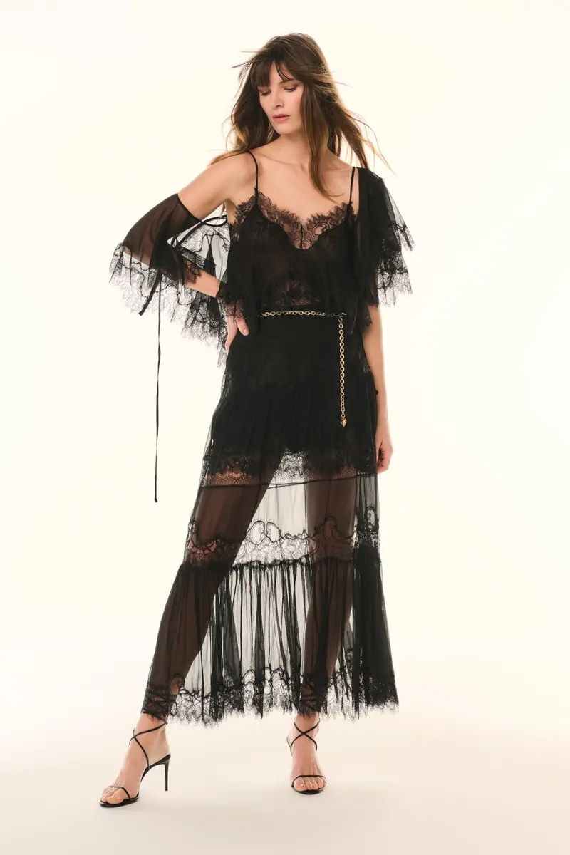 Aureline Pleated Maxi Skirt In Luxe Silk And Lace 1