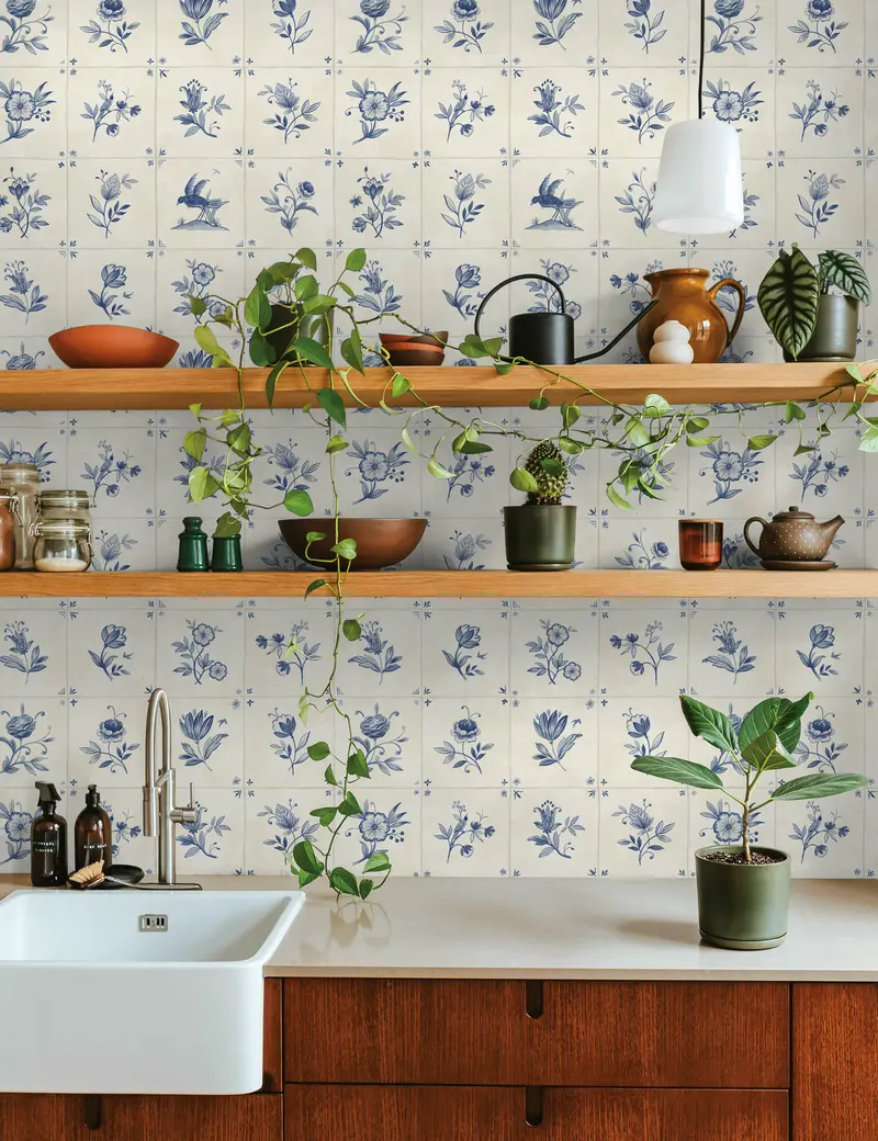 Azulejo Tile–Inspired Textured Peel-And-Stick Wallpaper 1