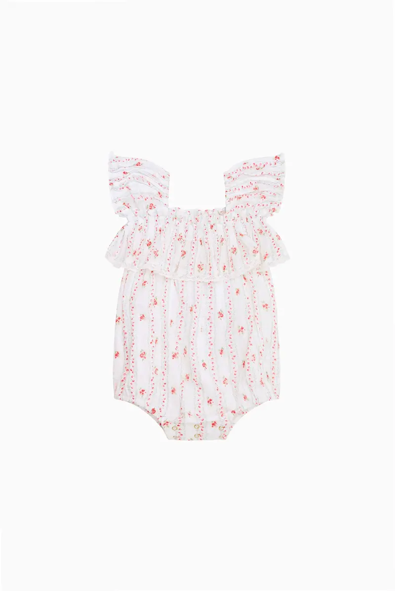 Baby Cherry Stripe Carlita Pinafore – Adjustable Strap Romper-Style Dress 1