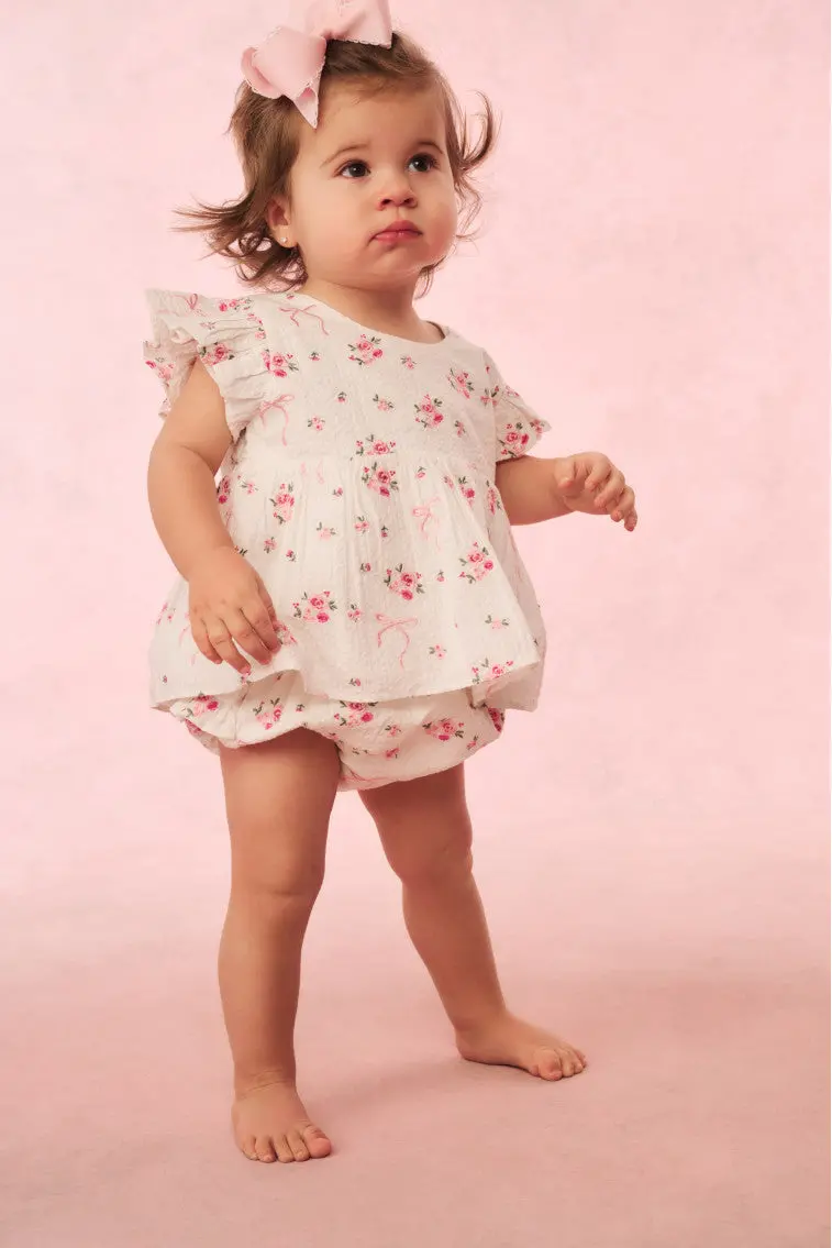 Baby Floral Bloomer With Rose Embellishment And Bow Accent 1