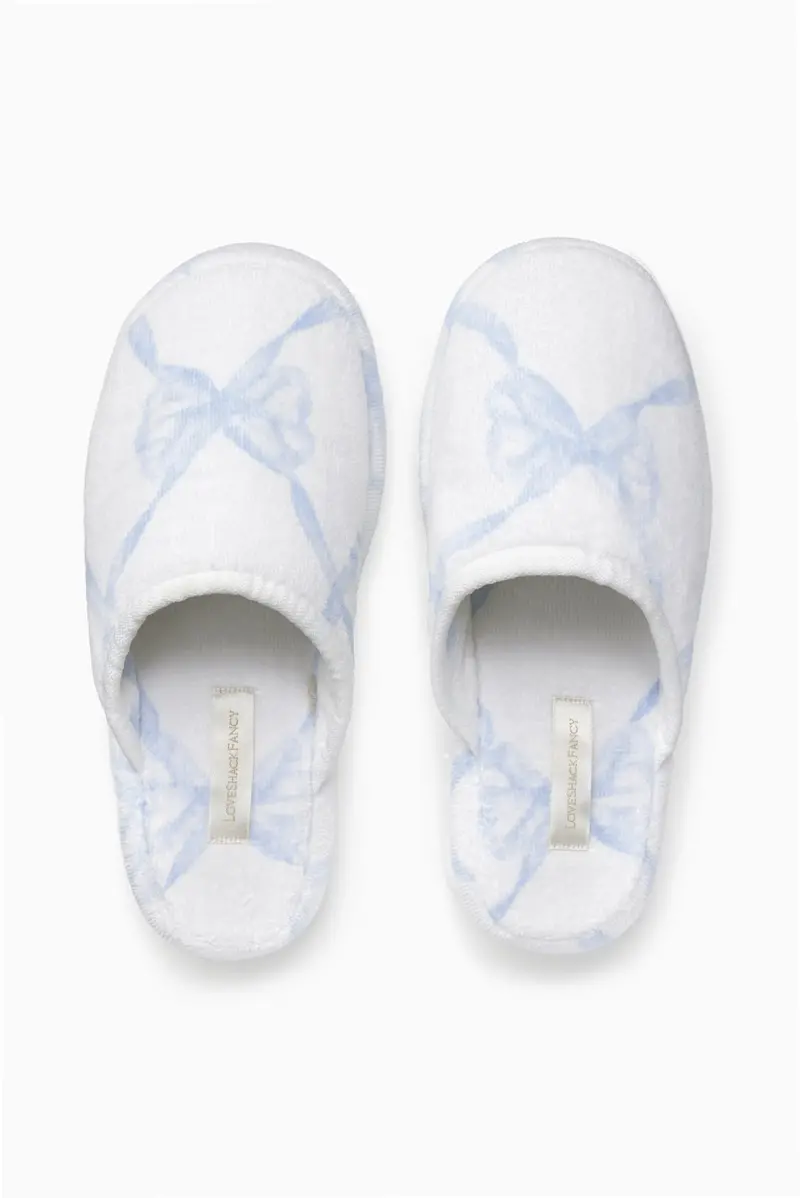 Bow-Printed Plush Slippers 1