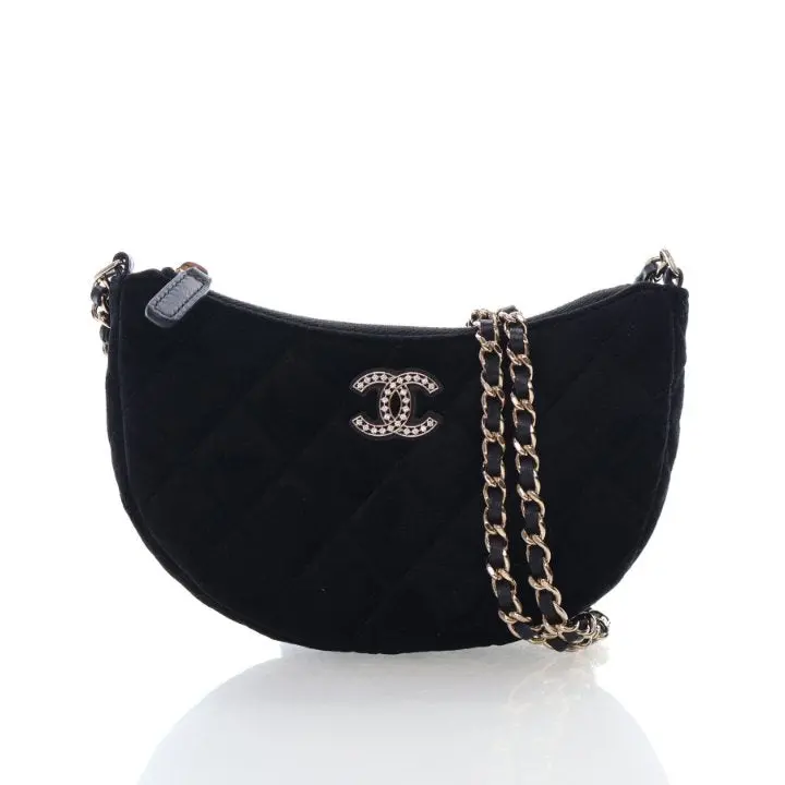 Chanel Mini Quilted Hobo In Velvet With Crystal Cc Hardware 1