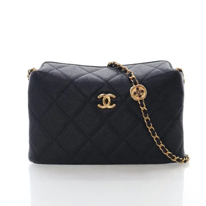 Chanel Small Caviar Clutch With Enamel Medallion & Chain Strap 1