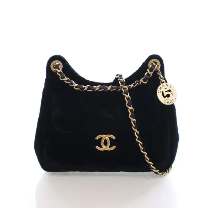 Chanel Small Velvet Hobo Bag With Wavy Cc Detailing 1