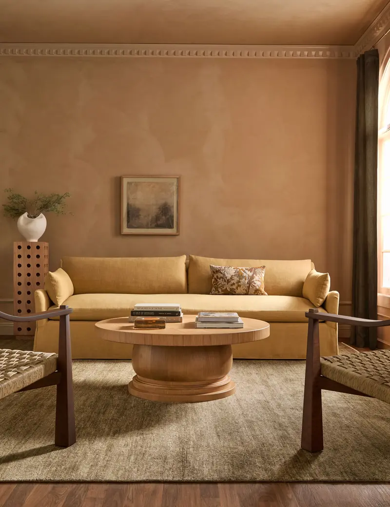 Dael Minimalist Coffee Table – Round Solid Wood Top With Metal Base 1
