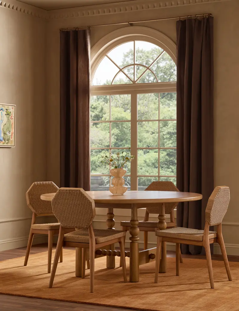 Damia Fabric Dining Chair – Slim Profile With Wooden Legs 1