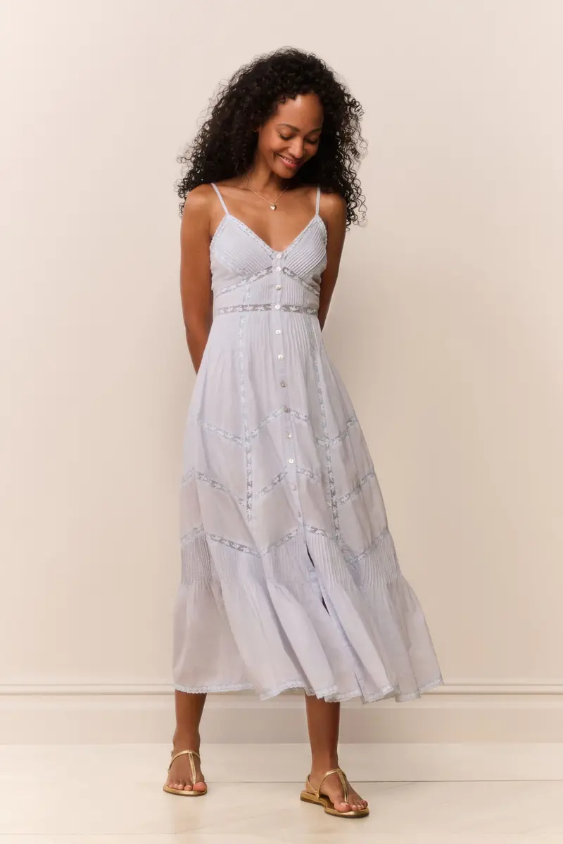 Esilda Heritage Cotton Midi Dress In Baby Bluebell Hue 1