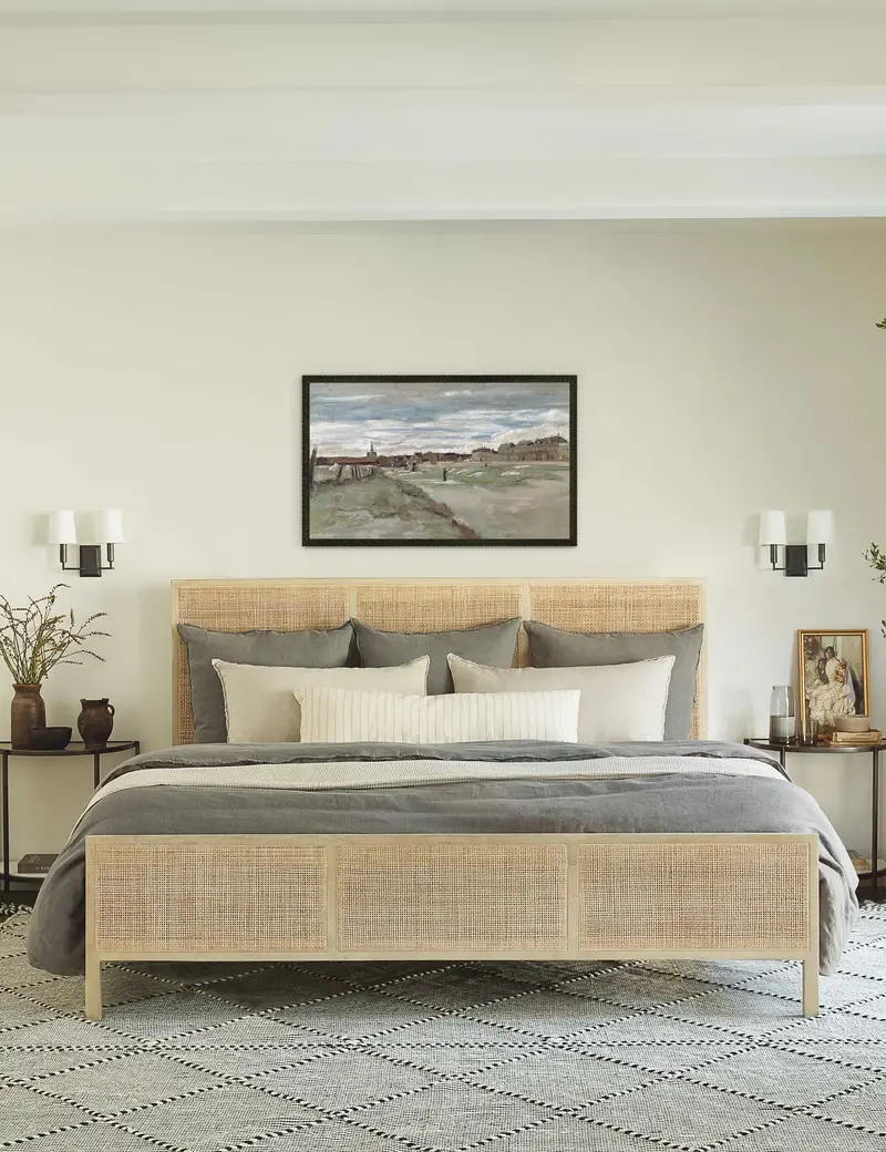 Hannah Upholstered Platform Bed – Low-Profile Wooden Frame With Linen Headboard 1