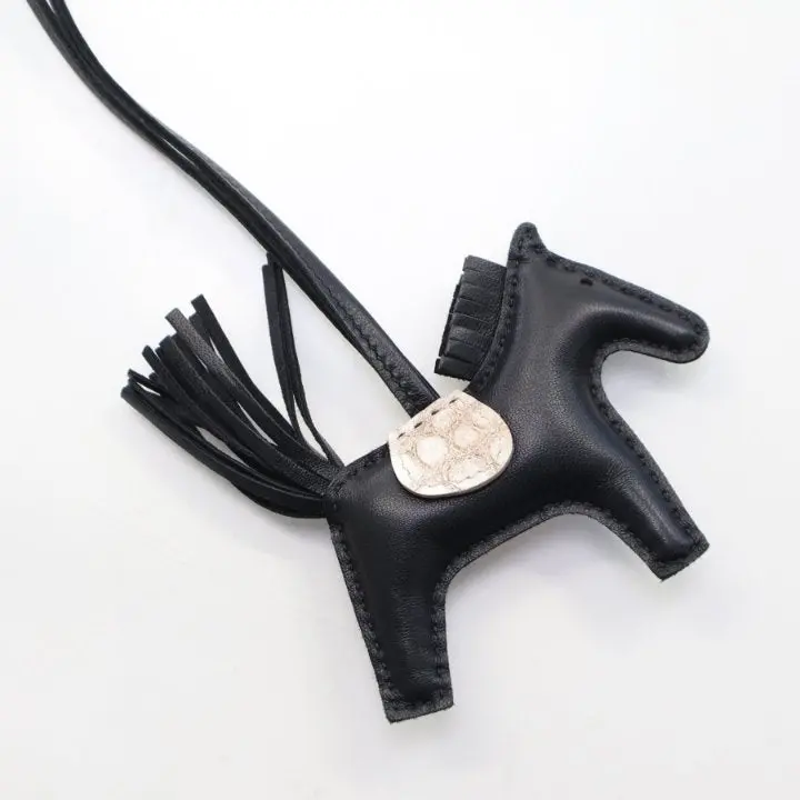 Hermès Noir Milo Lambskin Himalayan Touch Rodeo Charm – Pm Size 1