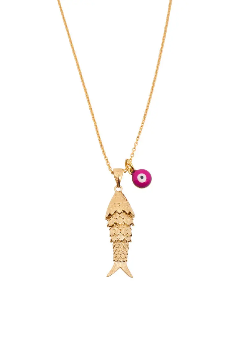 Hypso Fish And Eyes Pendant Necklace – Playful Gold-Tone Design 1
