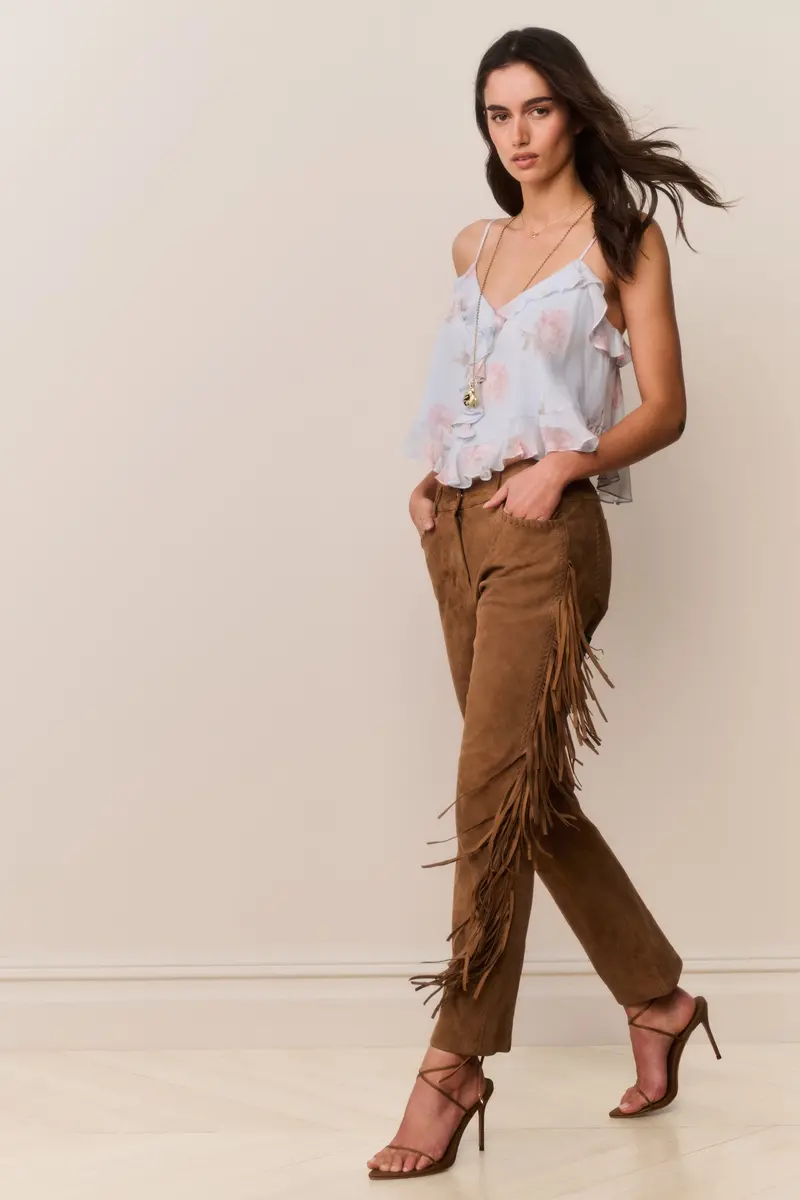 Jenya Suede Fringe Wide-Leg Pants 1