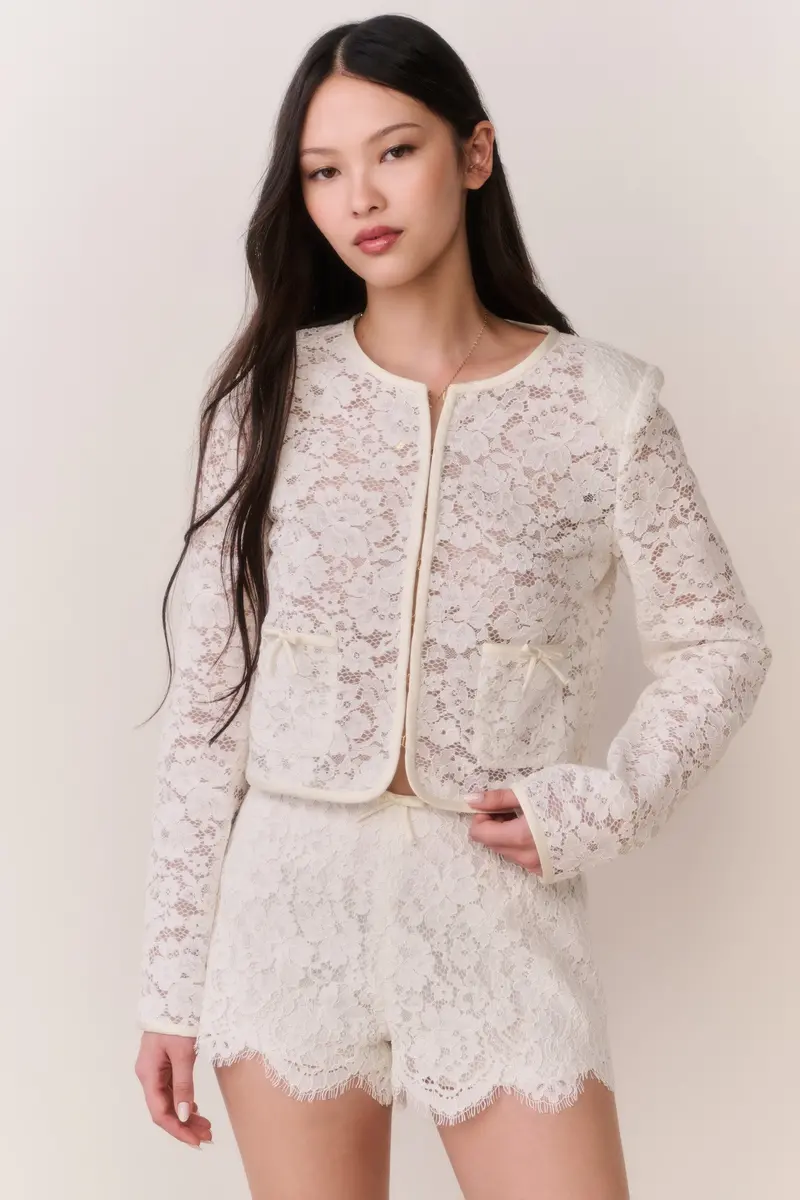 Lavendine Lace-Trimmed Cotton Mini Shorts 1