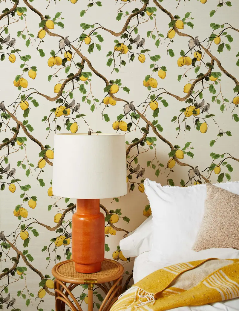 Lemon Birds Grasscloth Wallpaper – Hand-Textured Natural Fiber Wallcovering By Nathan Turner 1