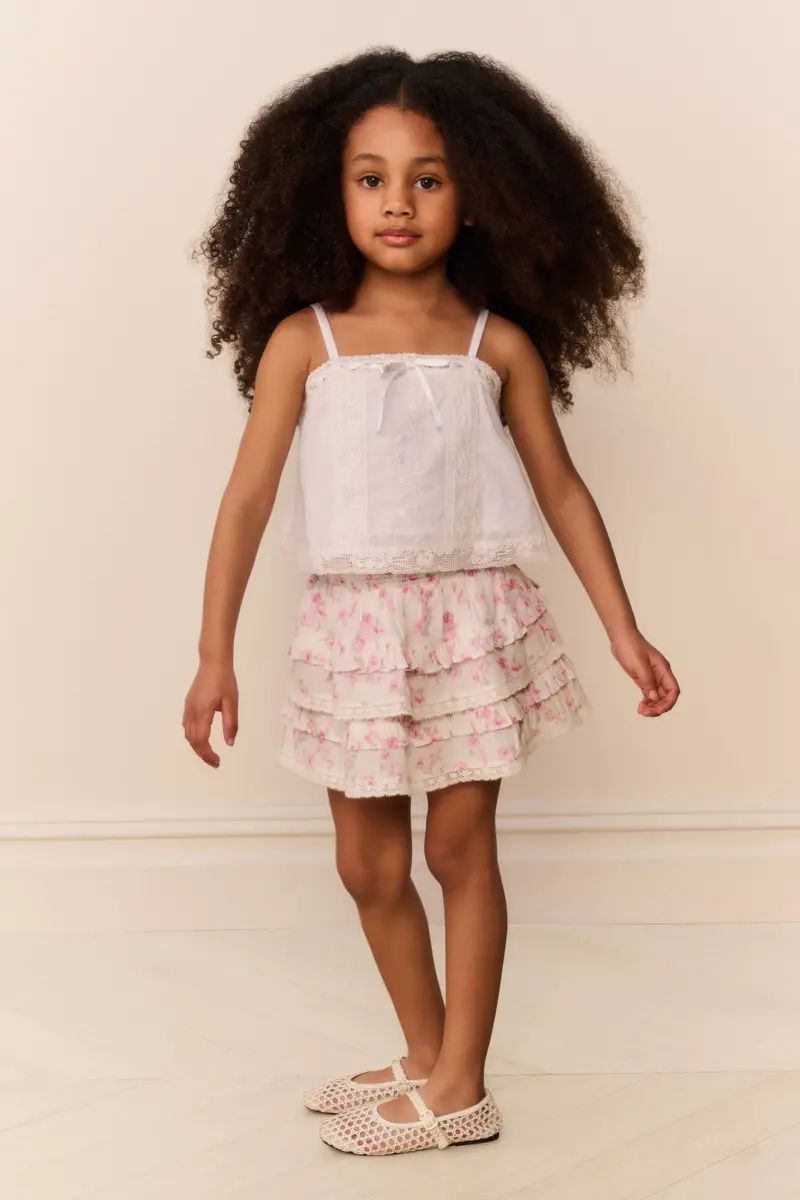 Little Girls' Billie Skirt – Rustic Orchid Floral Print With Ruffles 1