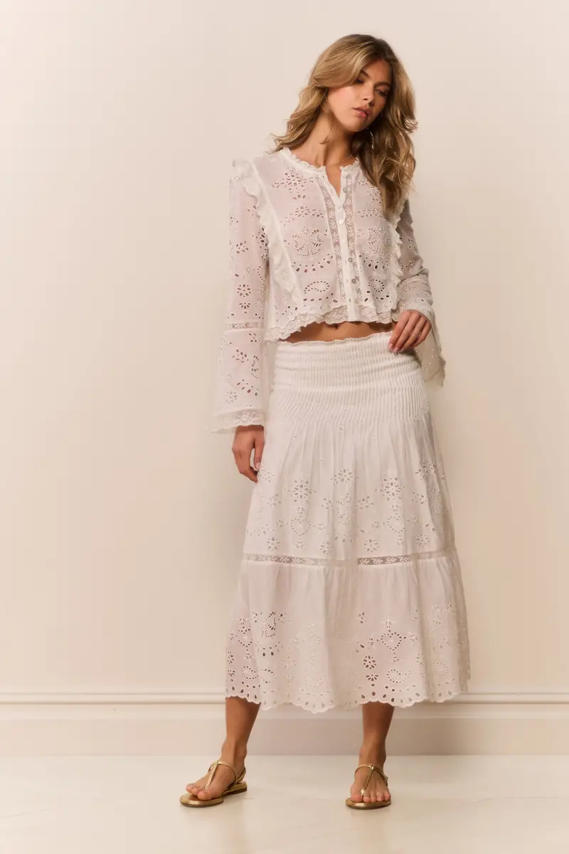 Mallow Cotton Eyelet Bandana Midi Skirt