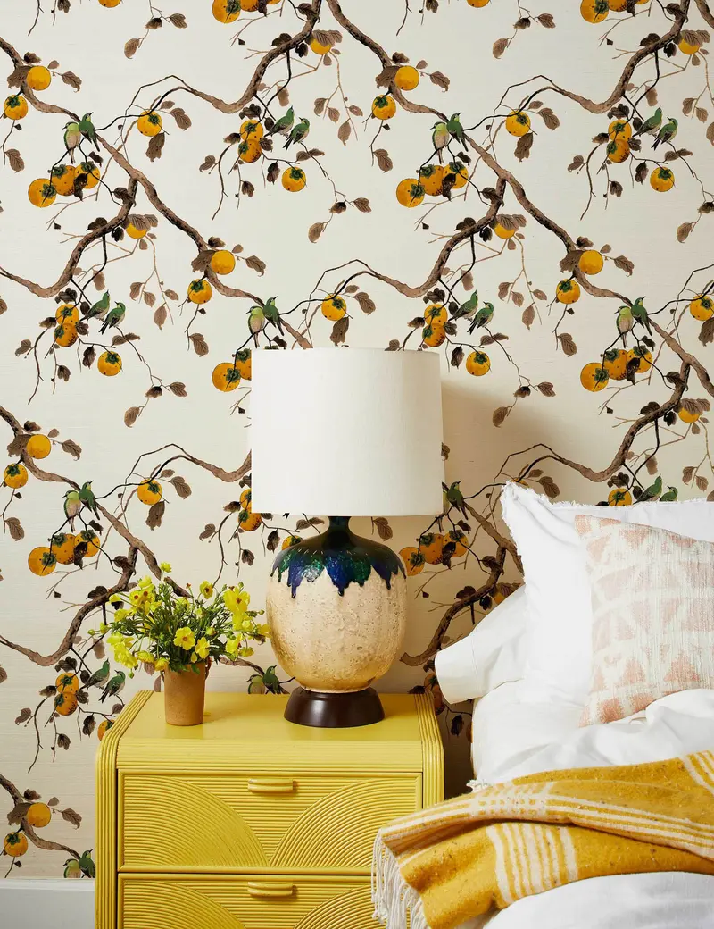 Persimmon Birds Grasscloth Wallpaper – Nathan Turner Artistic Print 1