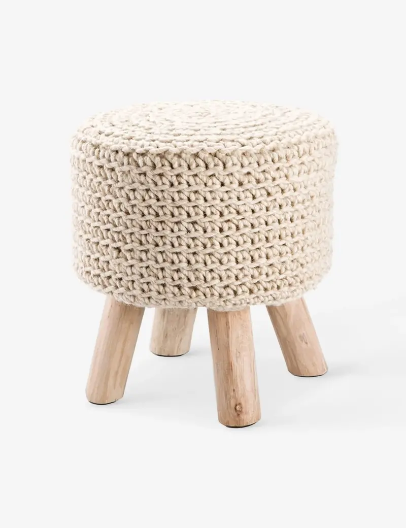 Petit Trou Tufted Stool With Gold-Finished Metal Legs 1