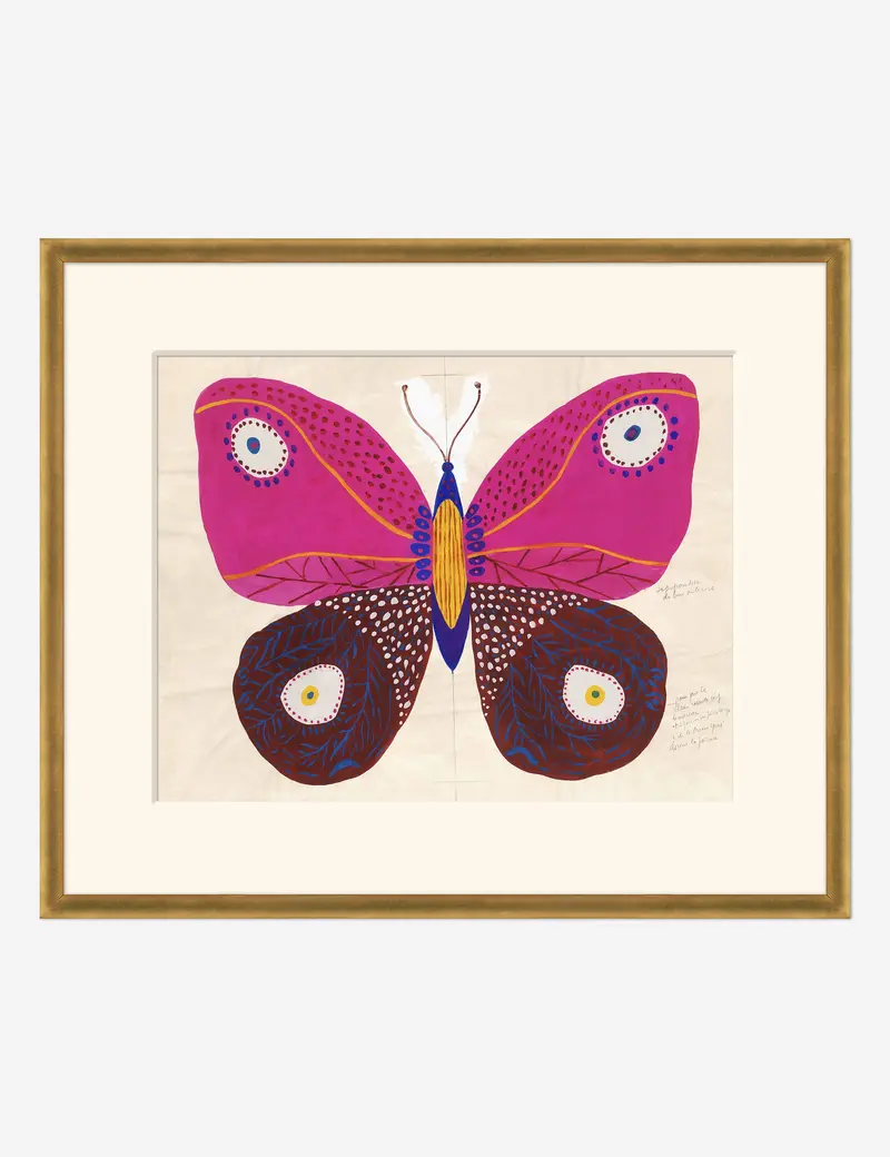 Pink Butterfly Pattern Art Print – Paule Marrot Vintage-Inspired Design 1