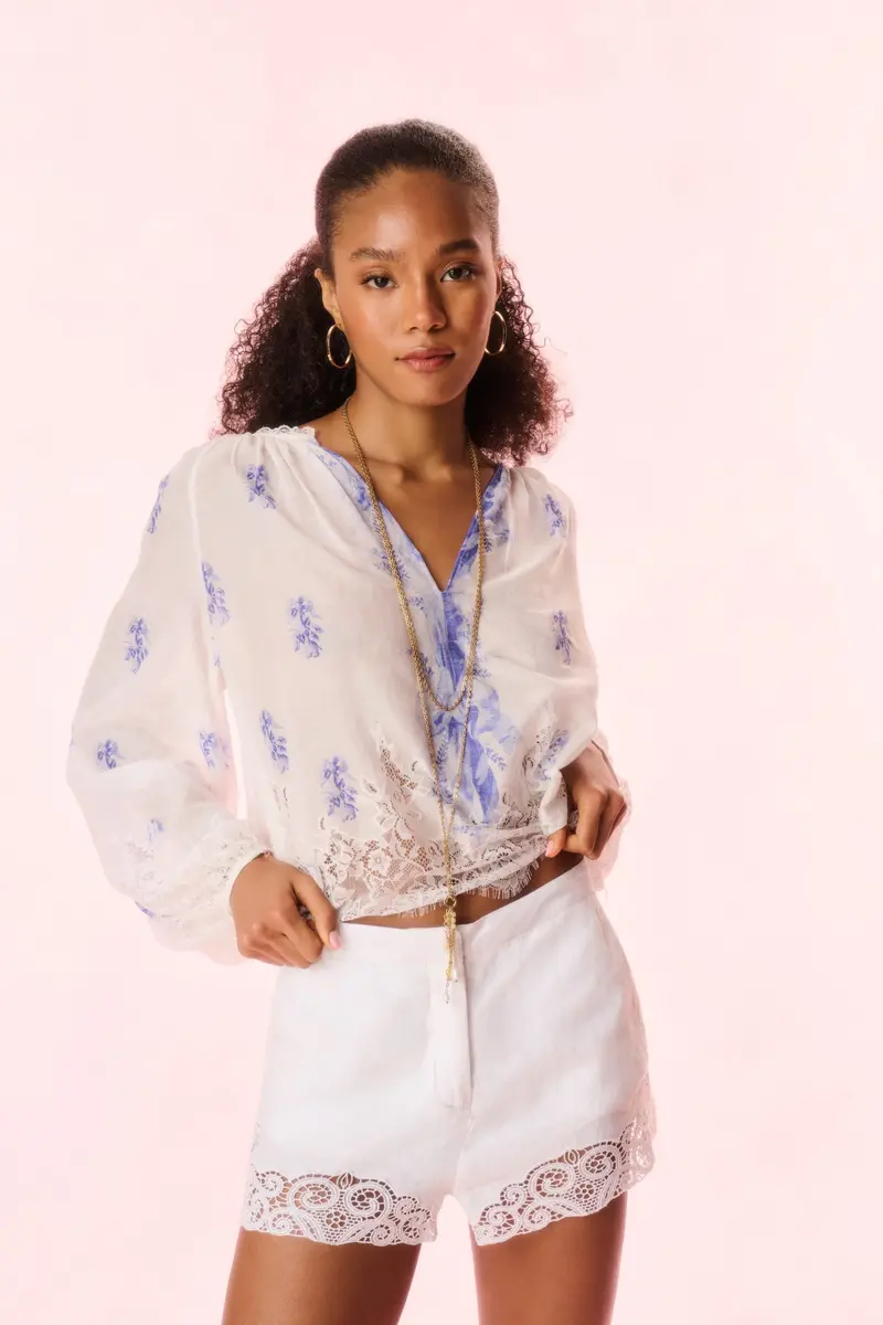 Quindi Linen Lace-Trimmed Crochet Shorts 1