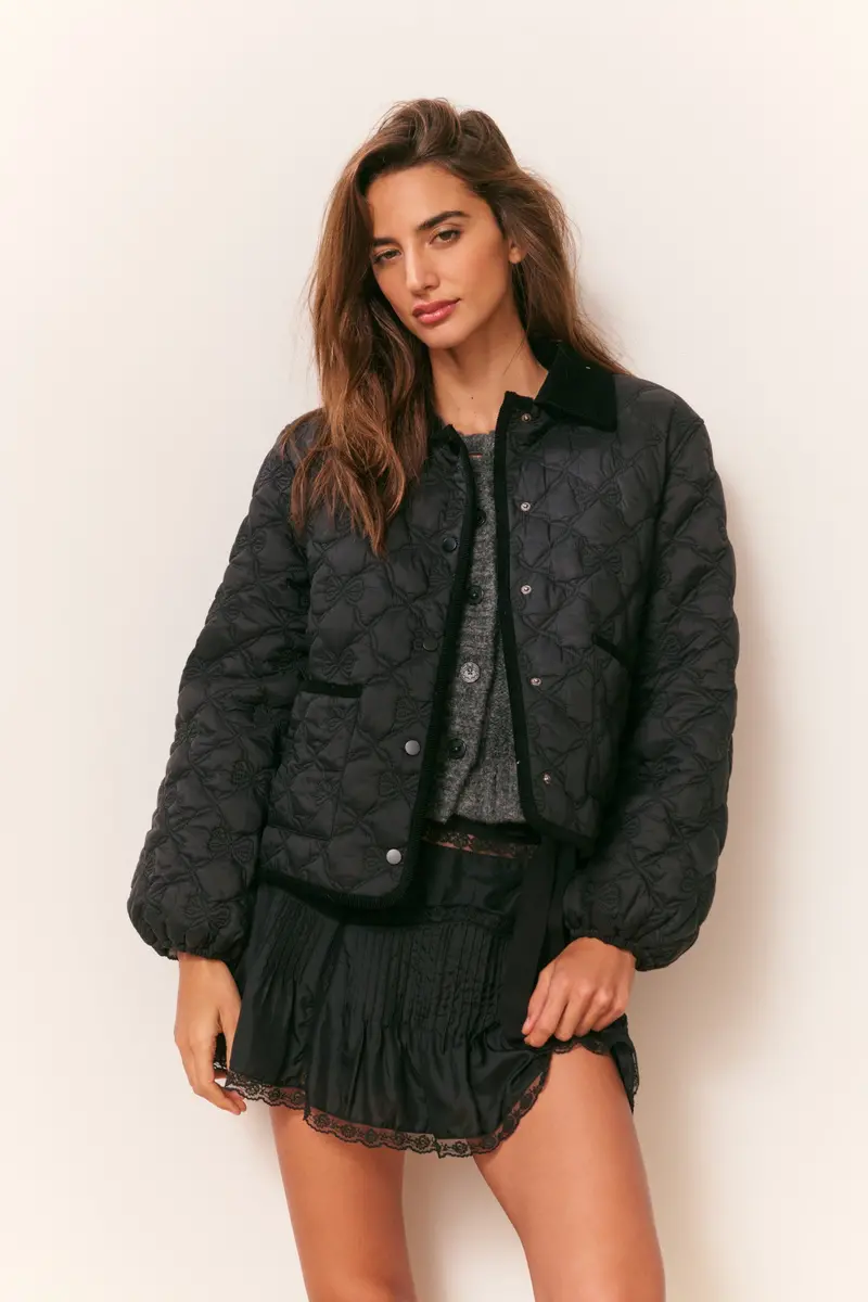 Quinlette Quilted Jacket With Statement Bow Detail 1