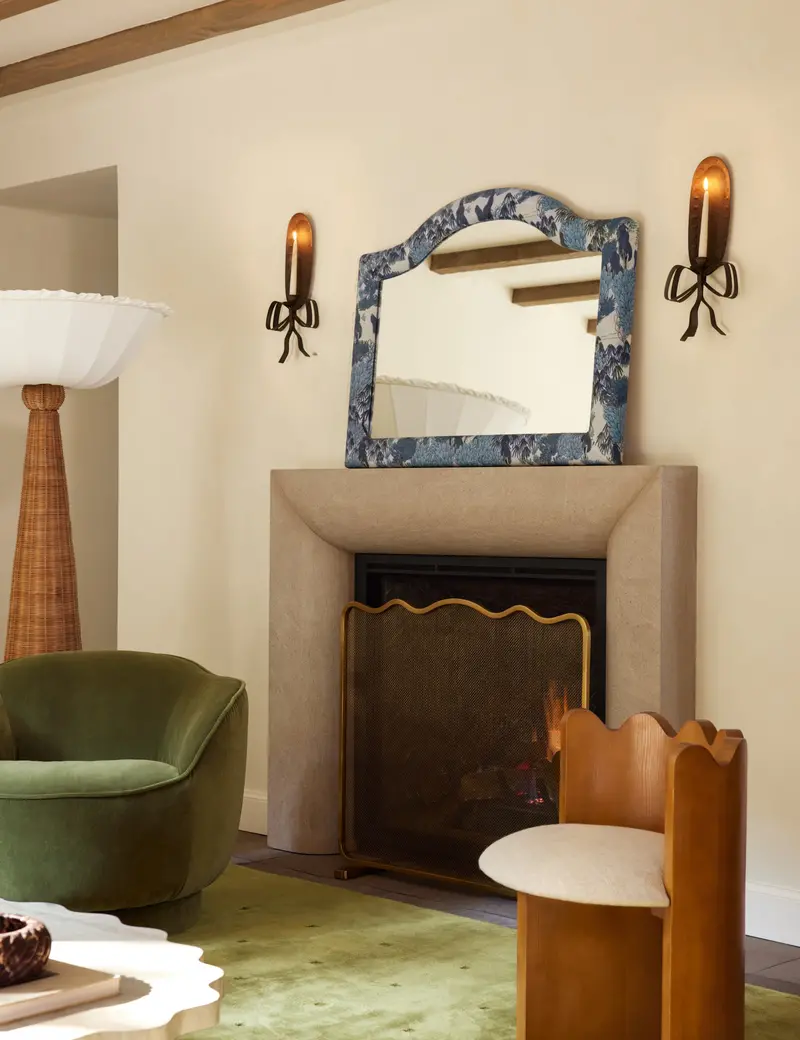 Sarah Sherman Samuel Garden Walk Mantel Mirror – Upholstered Frame Design 1