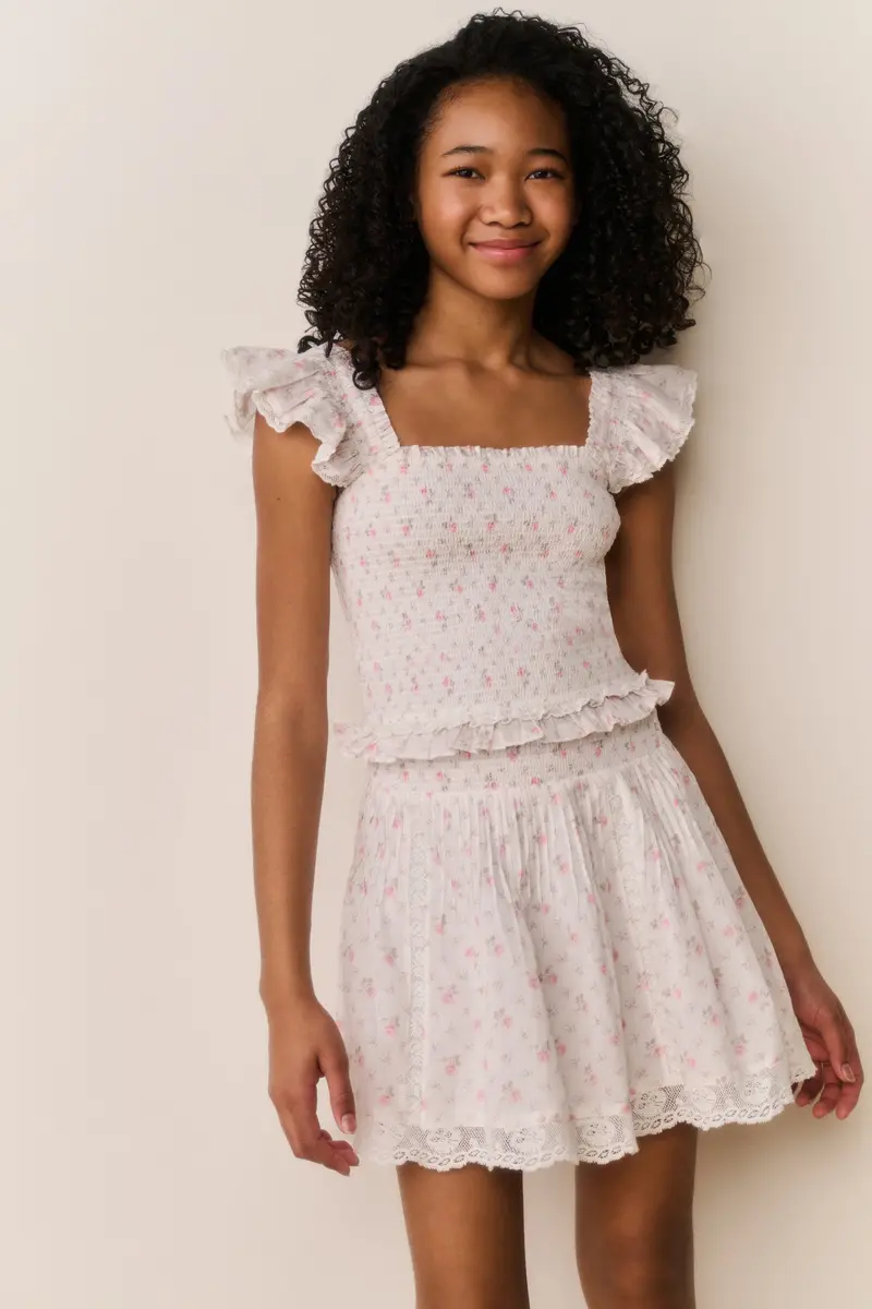 Solena Floral Cotton Skirt For Tweens – Sunwashed Ivory 1