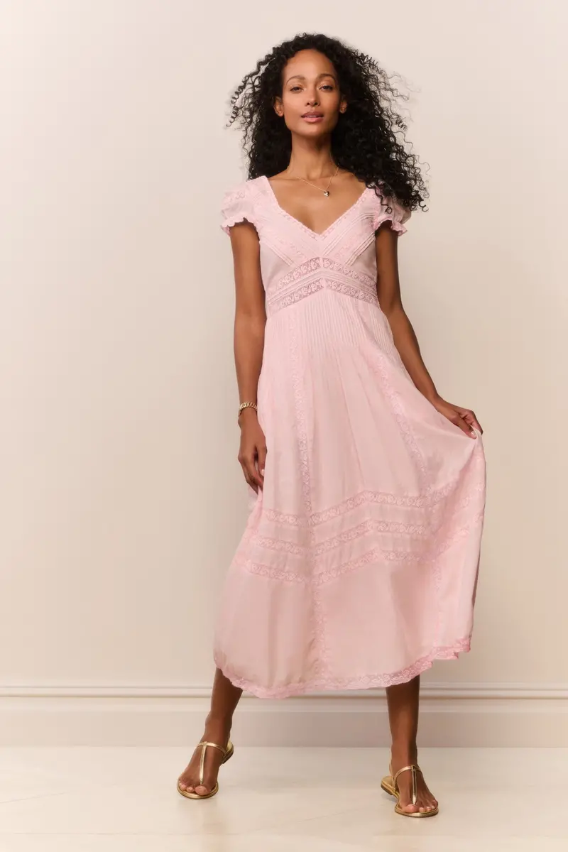 Suvi Heritage-Inspired Midi Dress – Soft Pink 1
