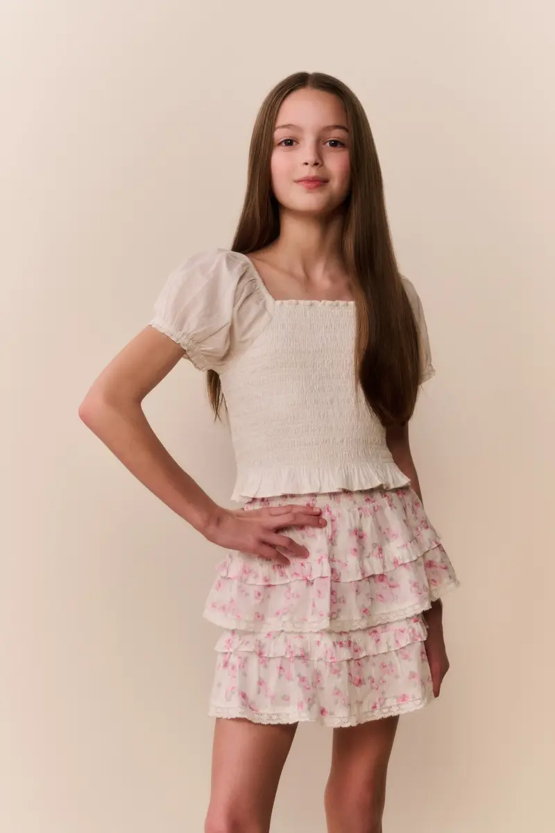 Tween Billie Skirt – Rustic Orchid Floral Print With Ruffles 1