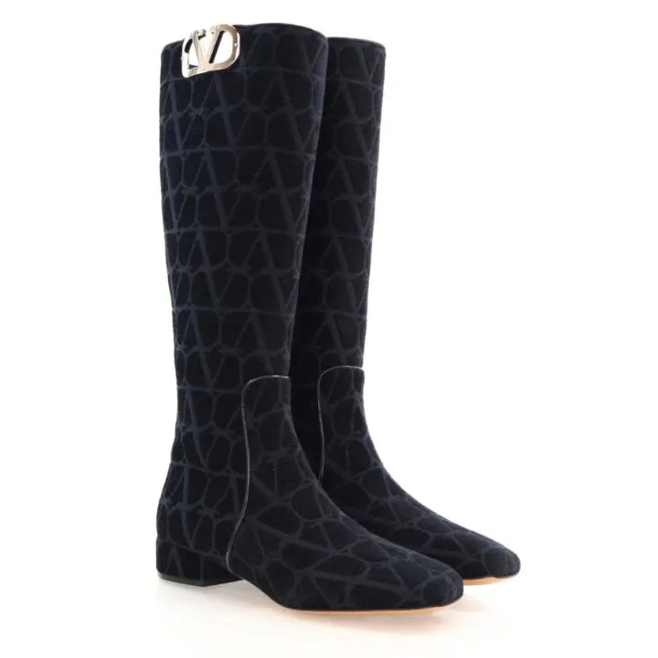 Valentino Knee-High Boots With Vlogo Iconography, Size 36.5 1