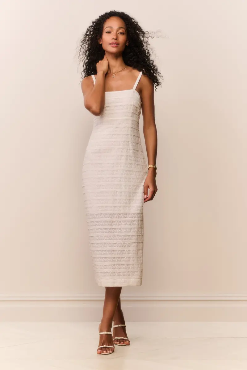 Verna Lace-Trimmed Stripe Midi Dress 1
