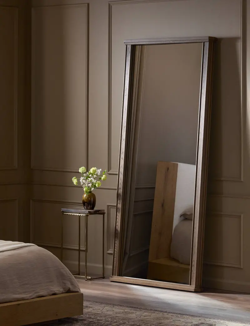 Whitney Arched Floor Mirror In Brushed Nickel 1
